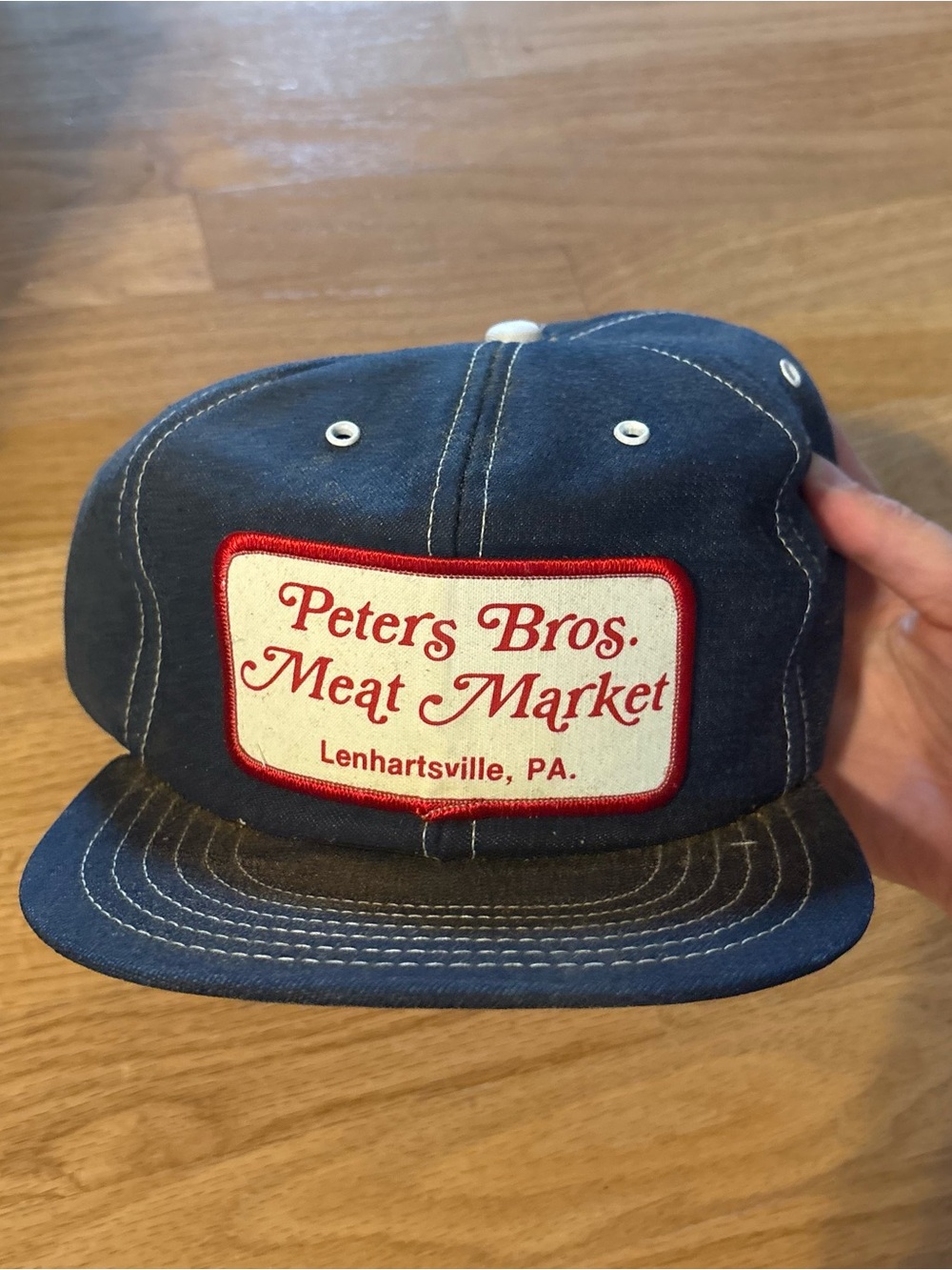 Vintage Denim SnapBack Trucker Hat Peters Bros Meat Market Patch